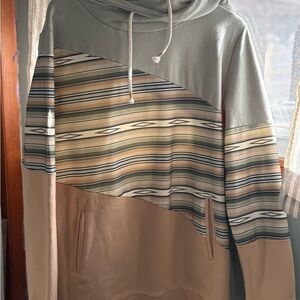 AMPERSAND AVE Striped Green and Tan Hoodie